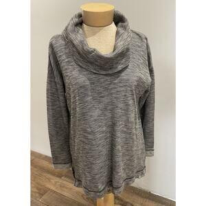 T by Talbots L Black & Gray Herringbone Knit Cowl Neck Pullover Top Classy Warm